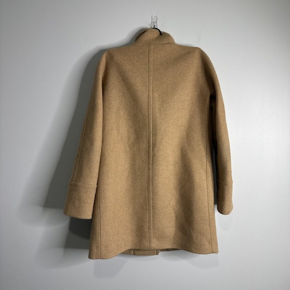 J Crew Coat Womens 4 Beige Wool Mid Length Funnel Neck Lined Pockets Winter - Picture 2 of 9